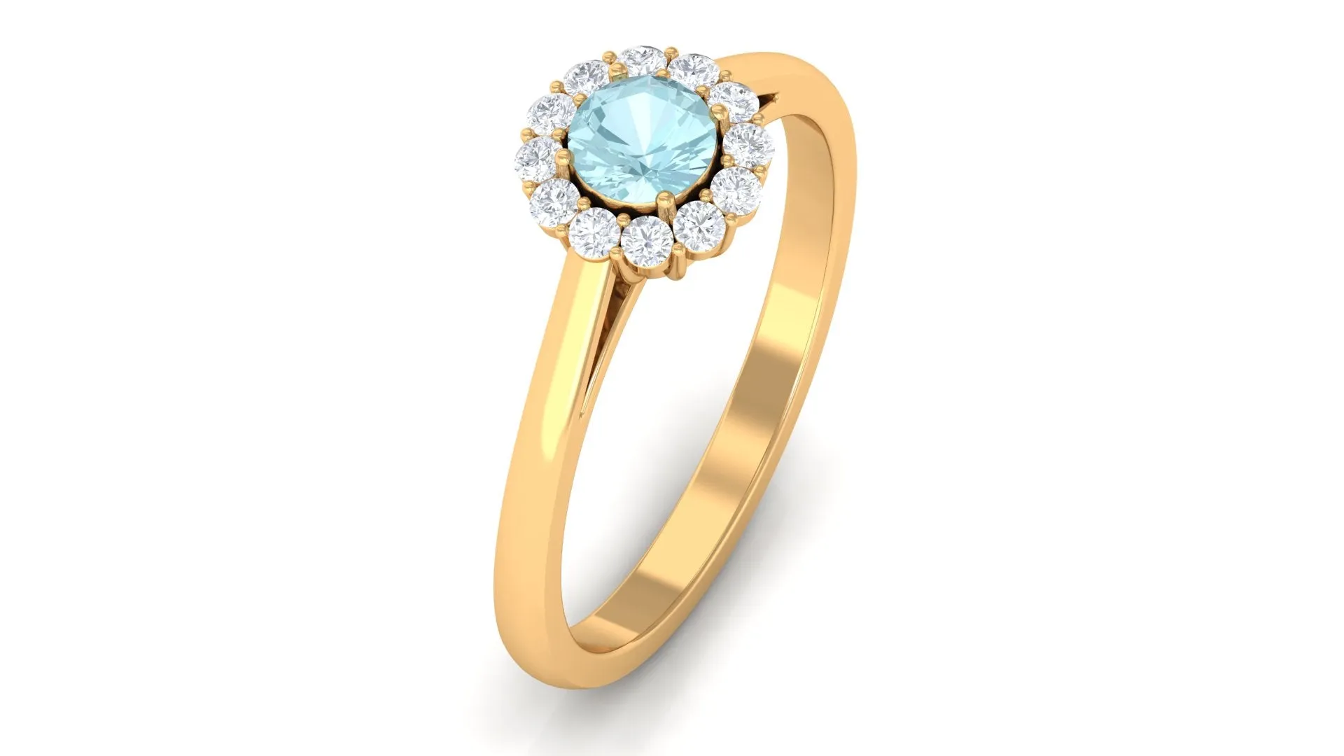 1 CT Sky Blue Topaz and Diamond Floating Halo Engagement Ring