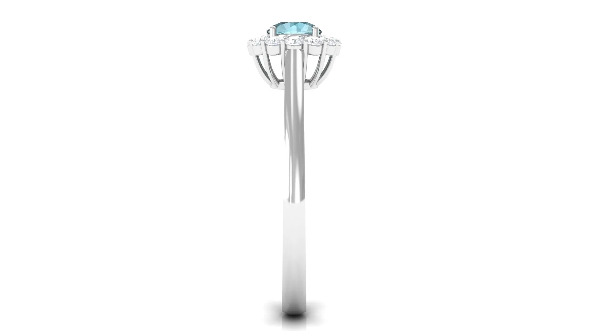 1 CT Sky Blue Topaz and Diamond Floating Halo Engagement Ring