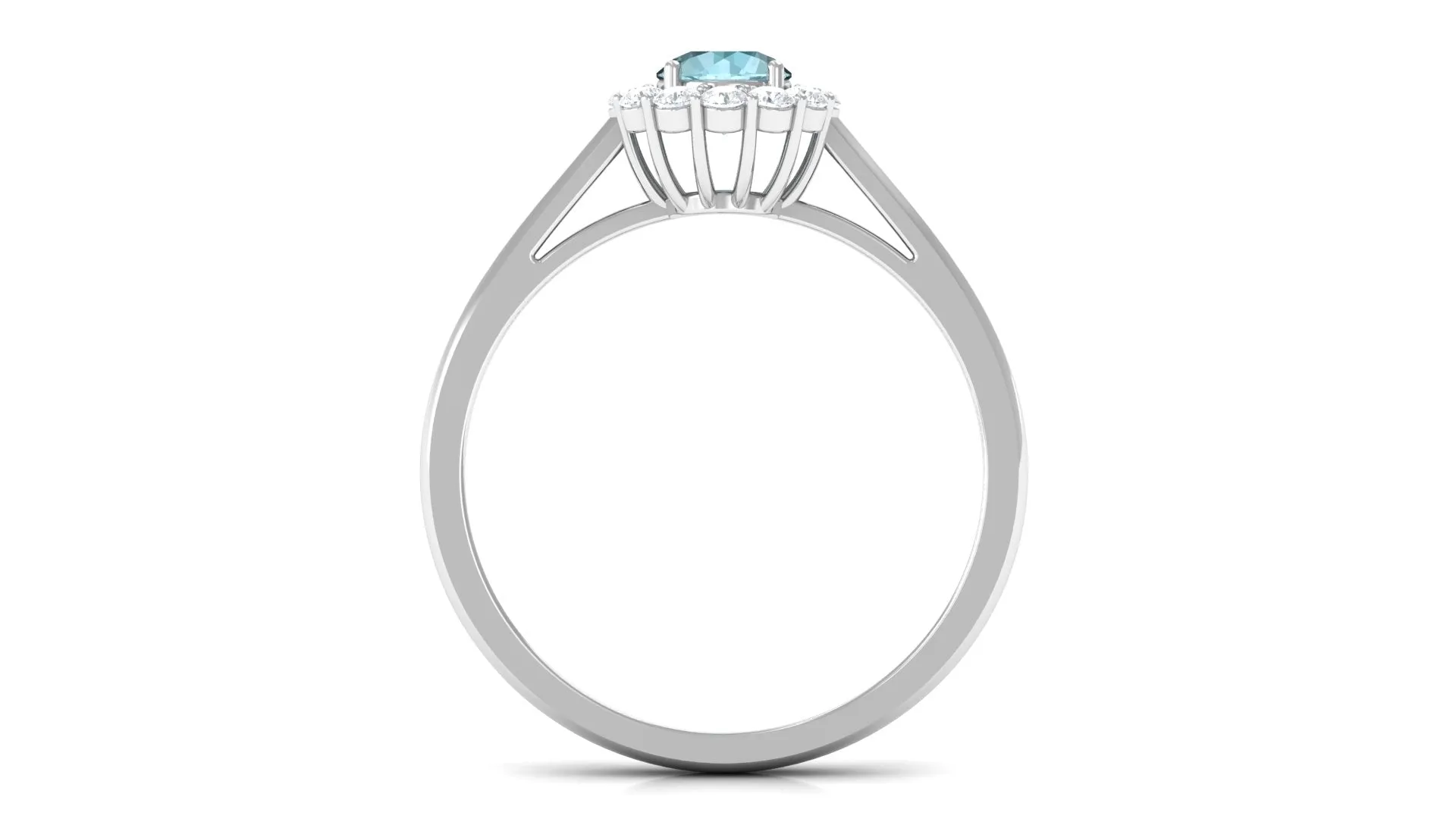 1 CT Sky Blue Topaz and Diamond Floating Halo Engagement Ring