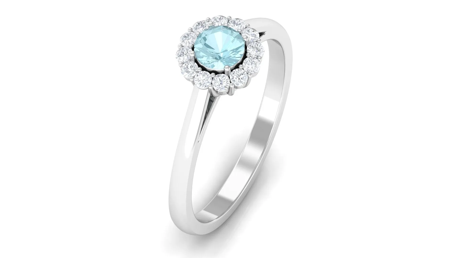 1 CT Sky Blue Topaz and Diamond Floating Halo Engagement Ring