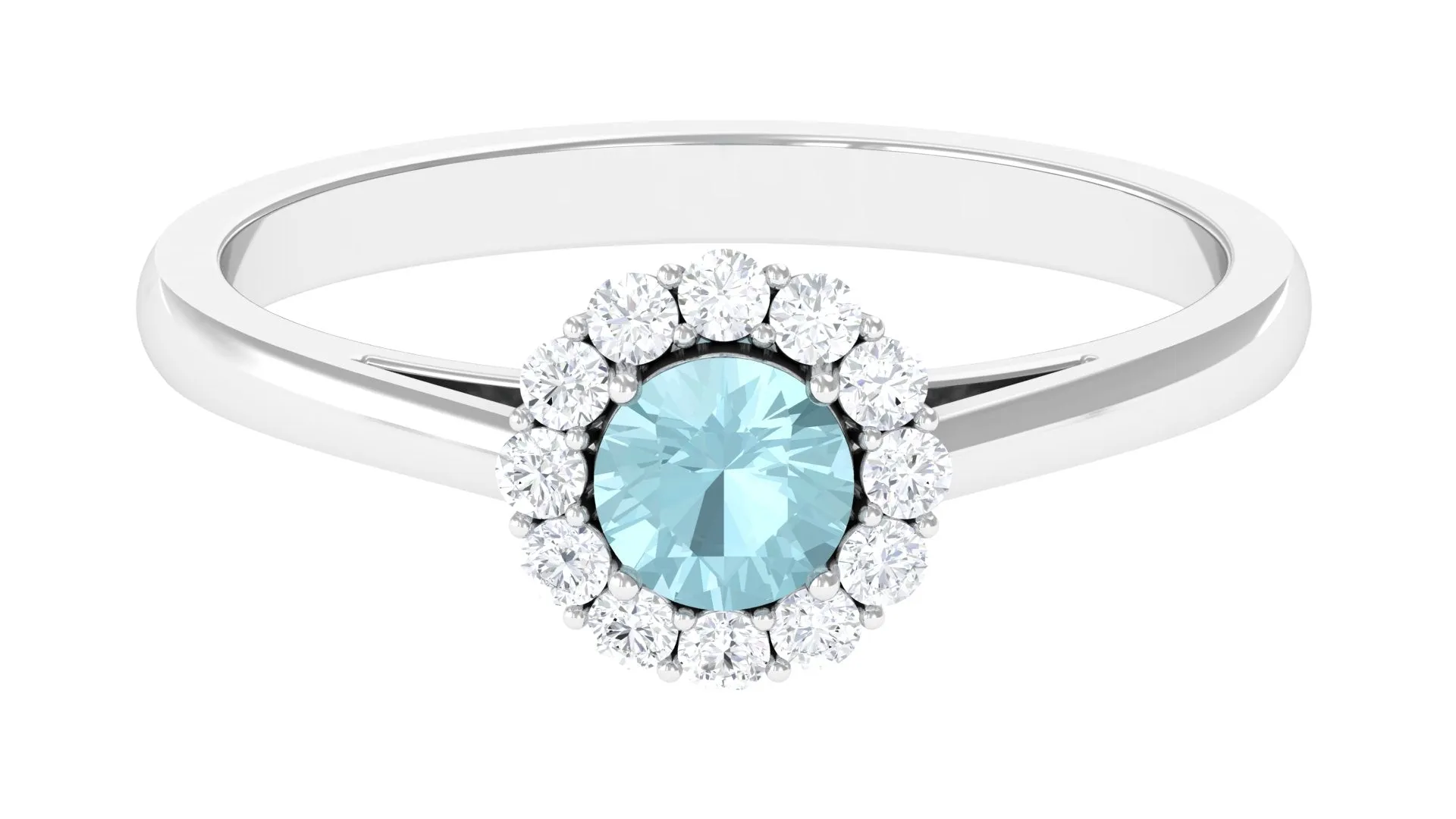 1 CT Sky Blue Topaz and Diamond Floating Halo Engagement Ring