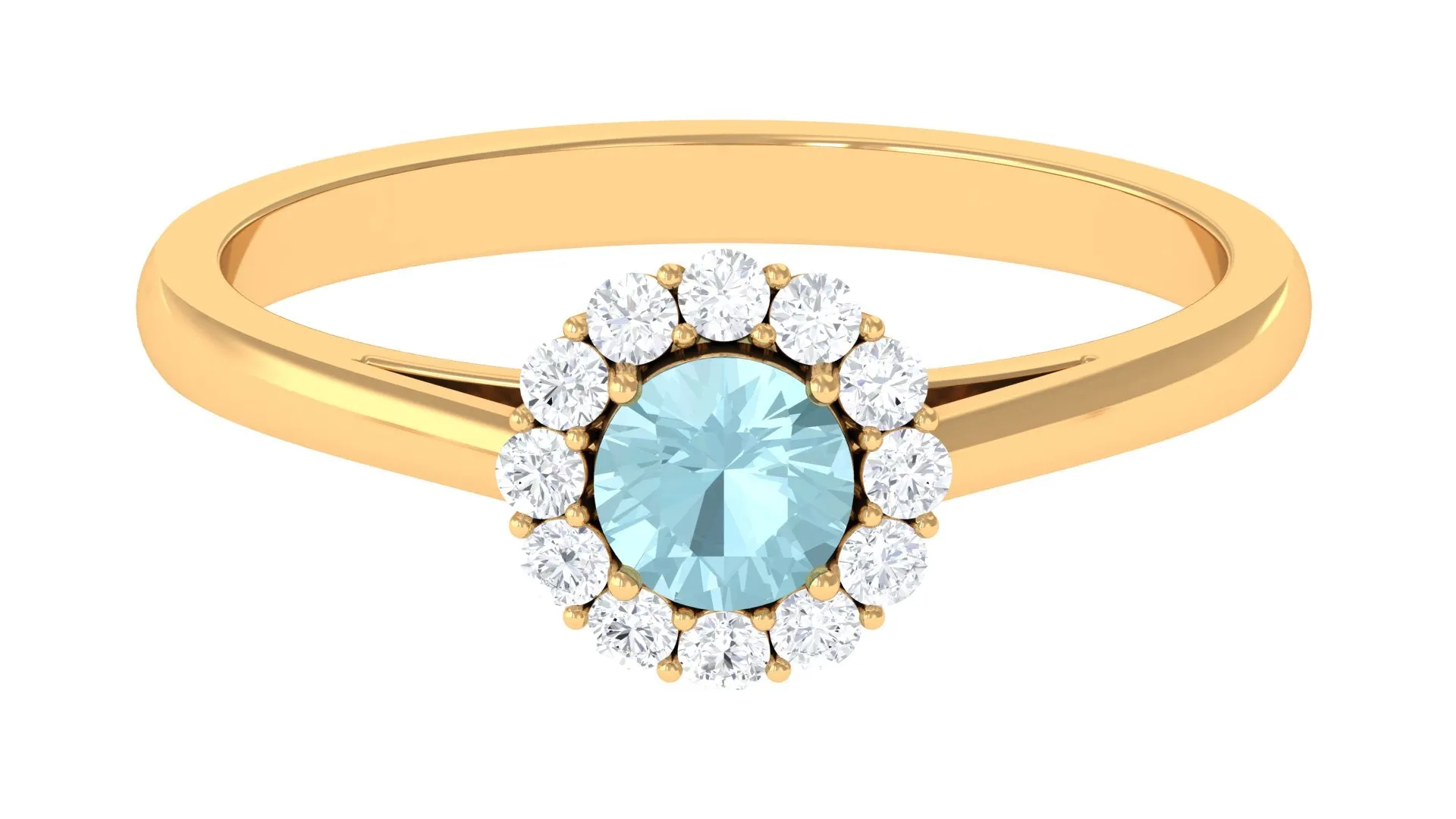 1 CT Sky Blue Topaz and Diamond Floating Halo Engagement Ring