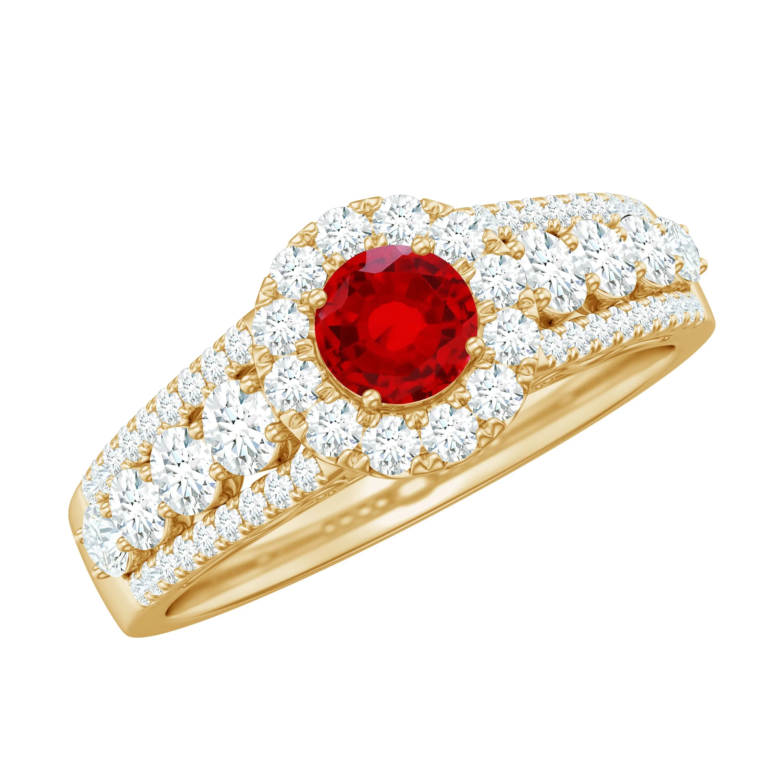 1 CT Statement Created Ruby Ring with Moissanite Side Stones