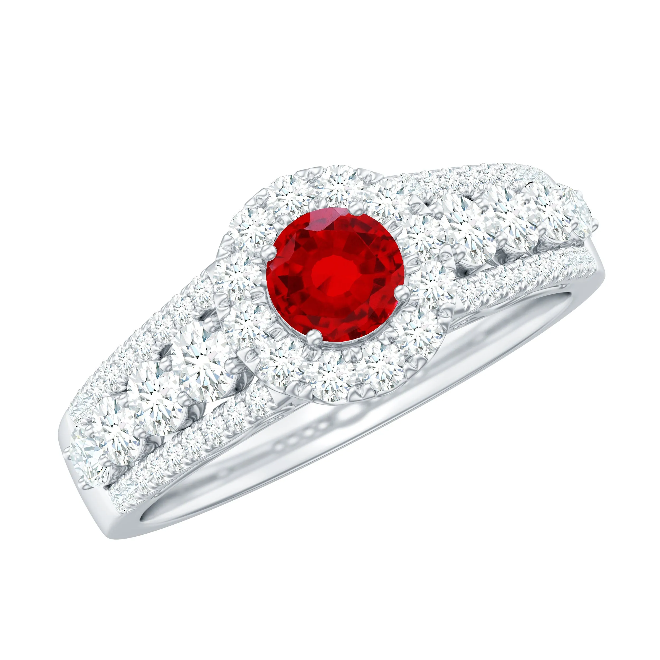 1 CT Statement Created Ruby Ring with Moissanite Side Stones