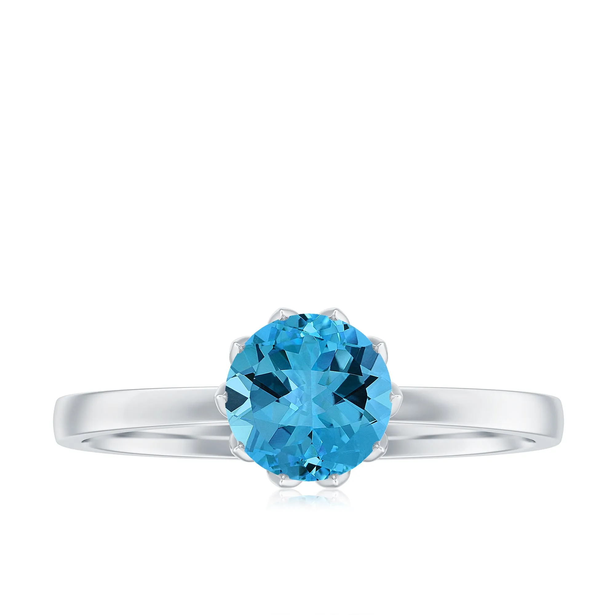 1 CT Swiss Blue Topaz Solitaire Ring in Lotus Basket Setting