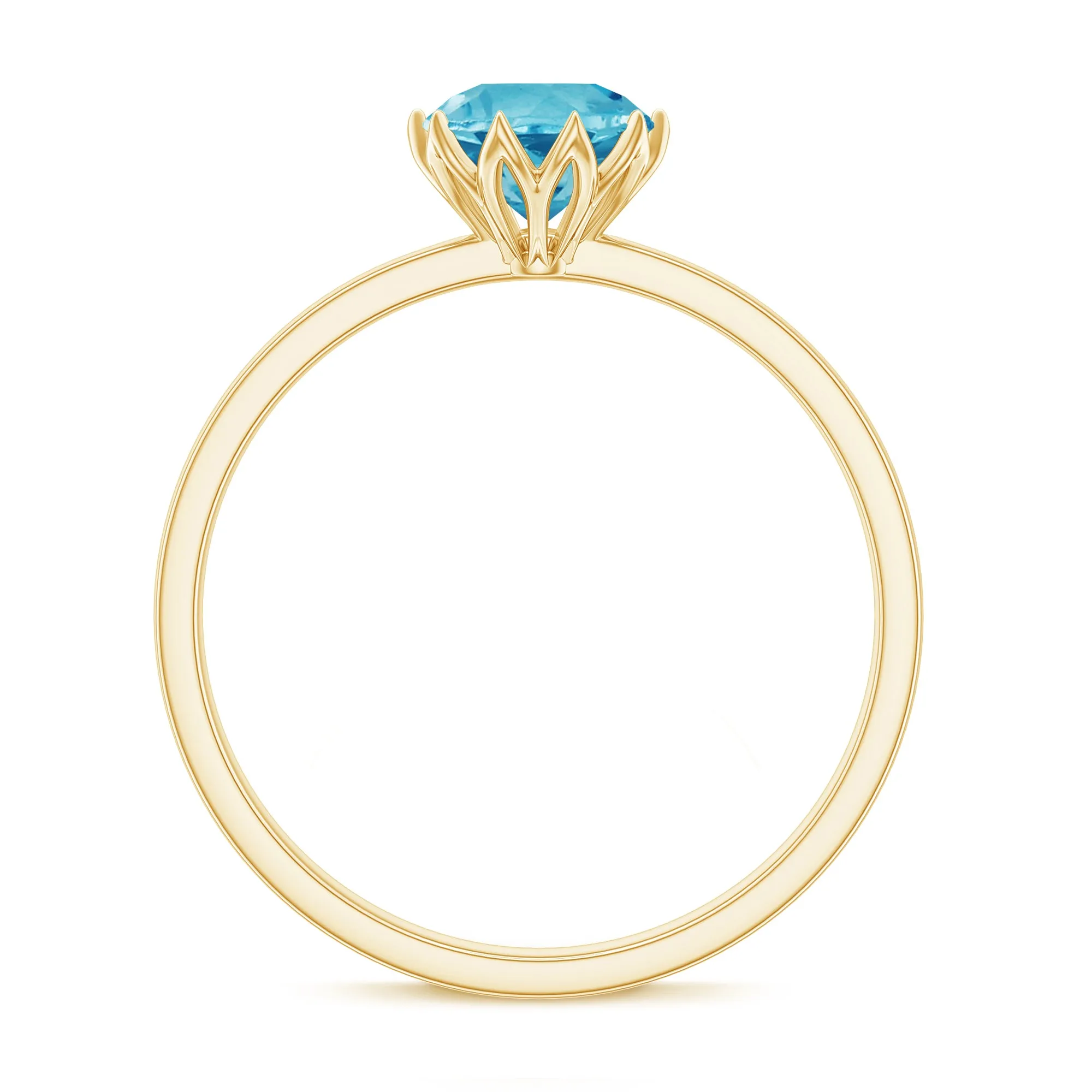 1 CT Swiss Blue Topaz Solitaire Ring in Lotus Basket Setting