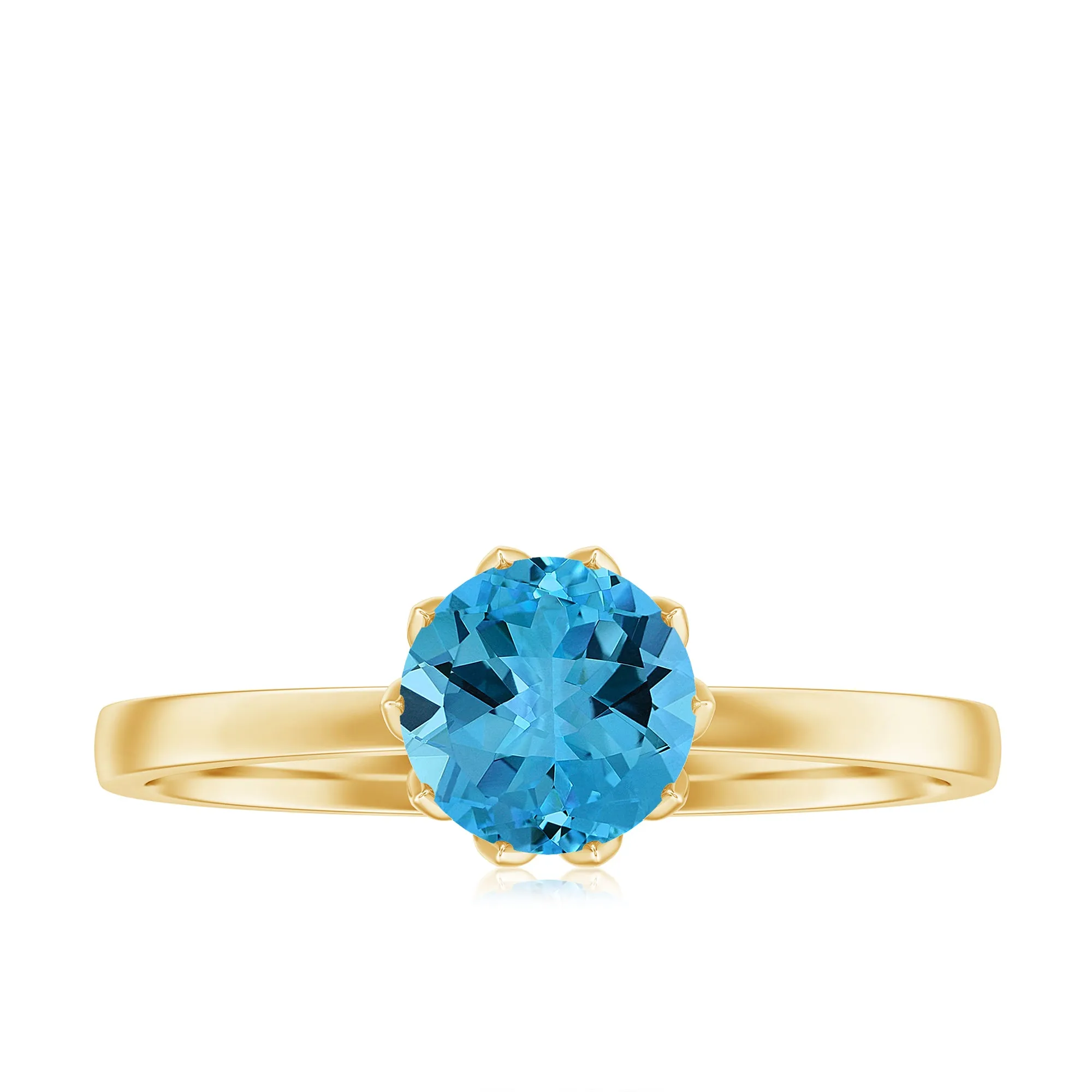 1 CT Swiss Blue Topaz Solitaire Ring in Lotus Basket Setting