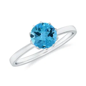 1 CT Swiss Blue Topaz Solitaire Ring in Lotus Basket Setting