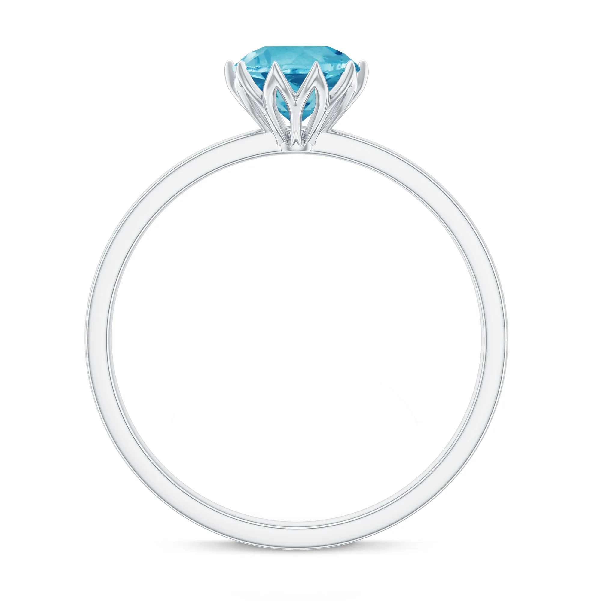 1 CT Swiss Blue Topaz Solitaire Ring in Lotus Basket Setting