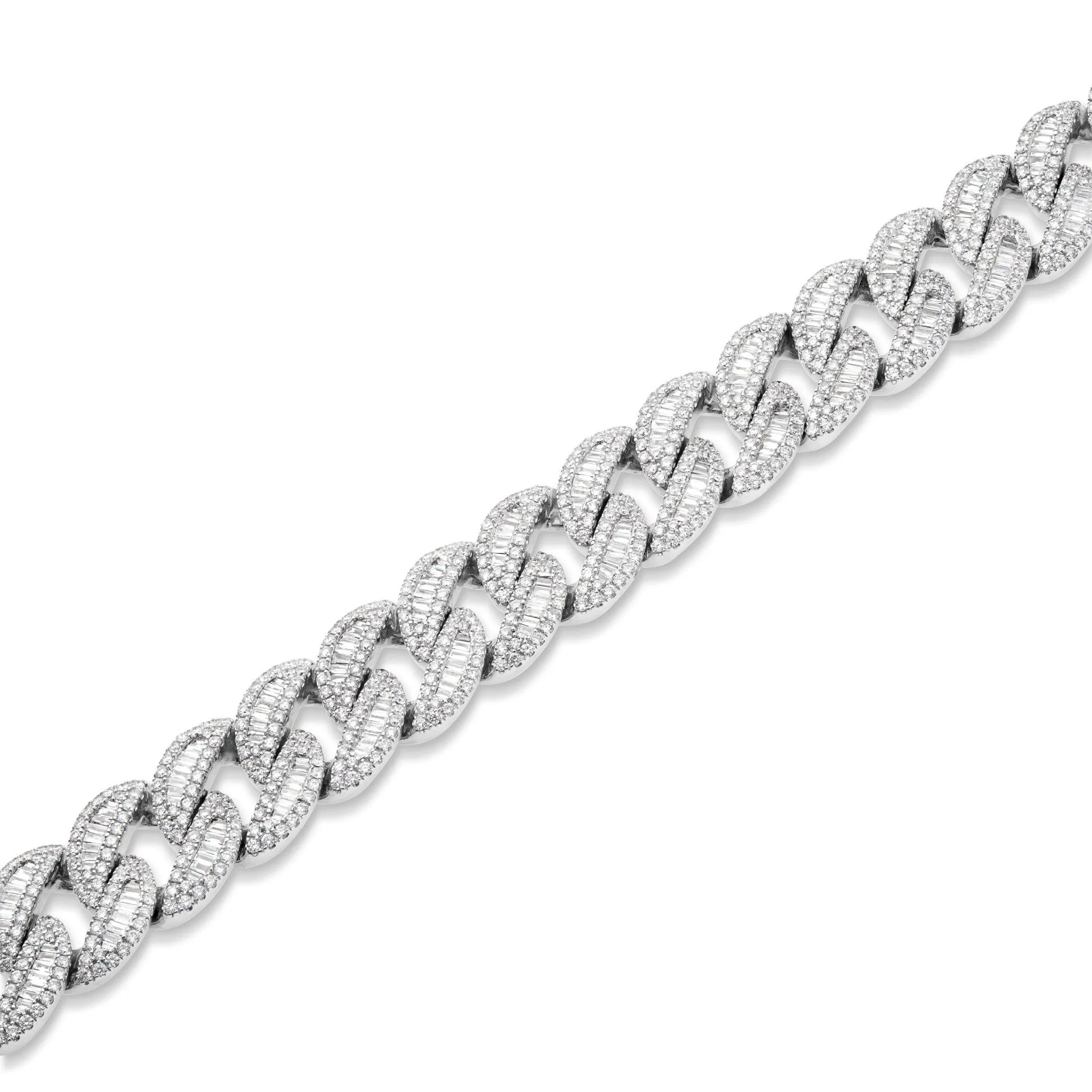 10K White Gold 9.68ct Baguette Diamond 14.5mm Cuban Bracelet