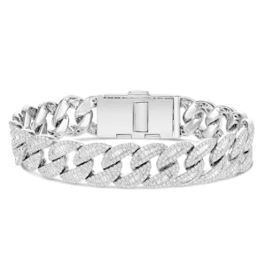 10K White Gold 9.68ct Baguette Diamond 14.5mm Cuban Bracelet