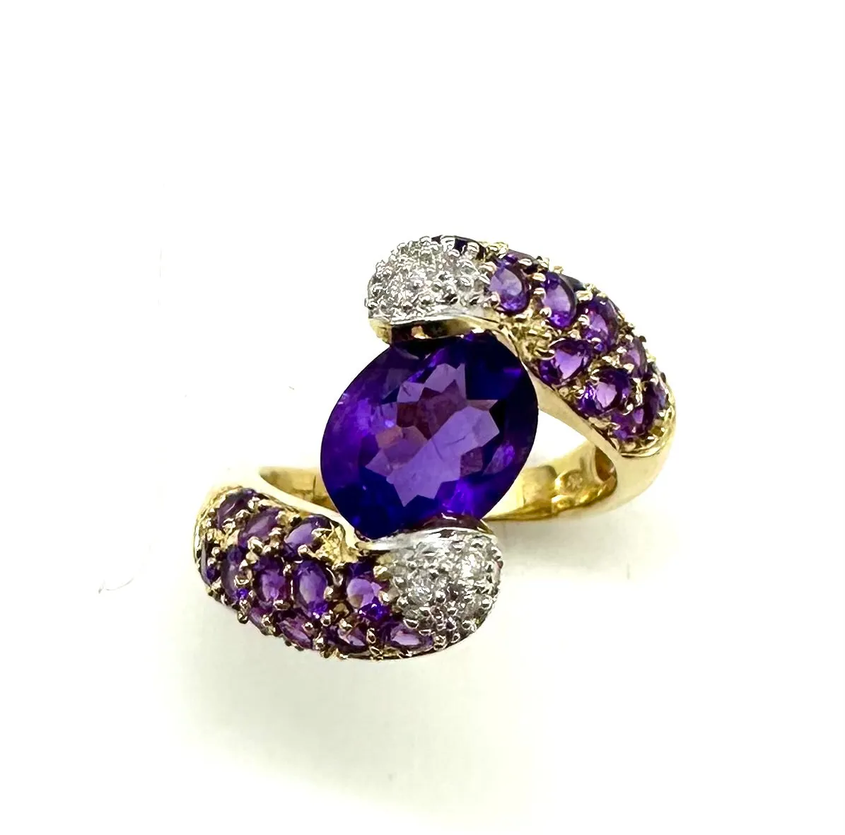 10k Yellow Gold Amethyst and Pavé Diamond Bypass Ring