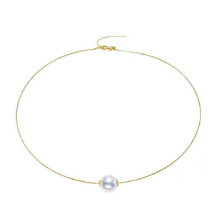 11-12mm Pearl Solitaire Round Collar Chain Necklace 18k Gold