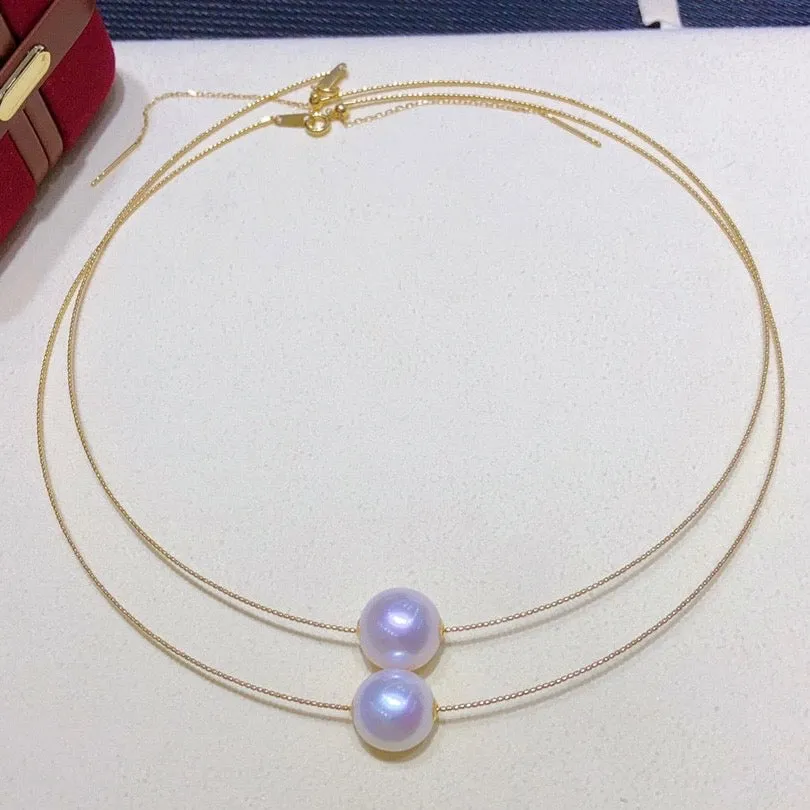 11-12mm Pearl Solitaire Round Collar Chain Necklace 18k Gold