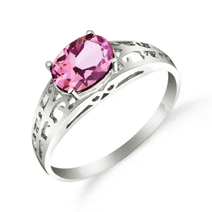 1.15 Carat 14K Solid White Gold Filigree Ring Natural Pink Topaz