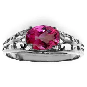 1.15 Carat 14K Solid White Gold Filigree Ring Natural Pink Topaz