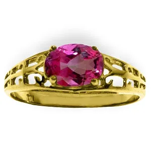 1.15 Carat 14K Solid Yellow Gold Filigree Ring Natural Pink Topaz