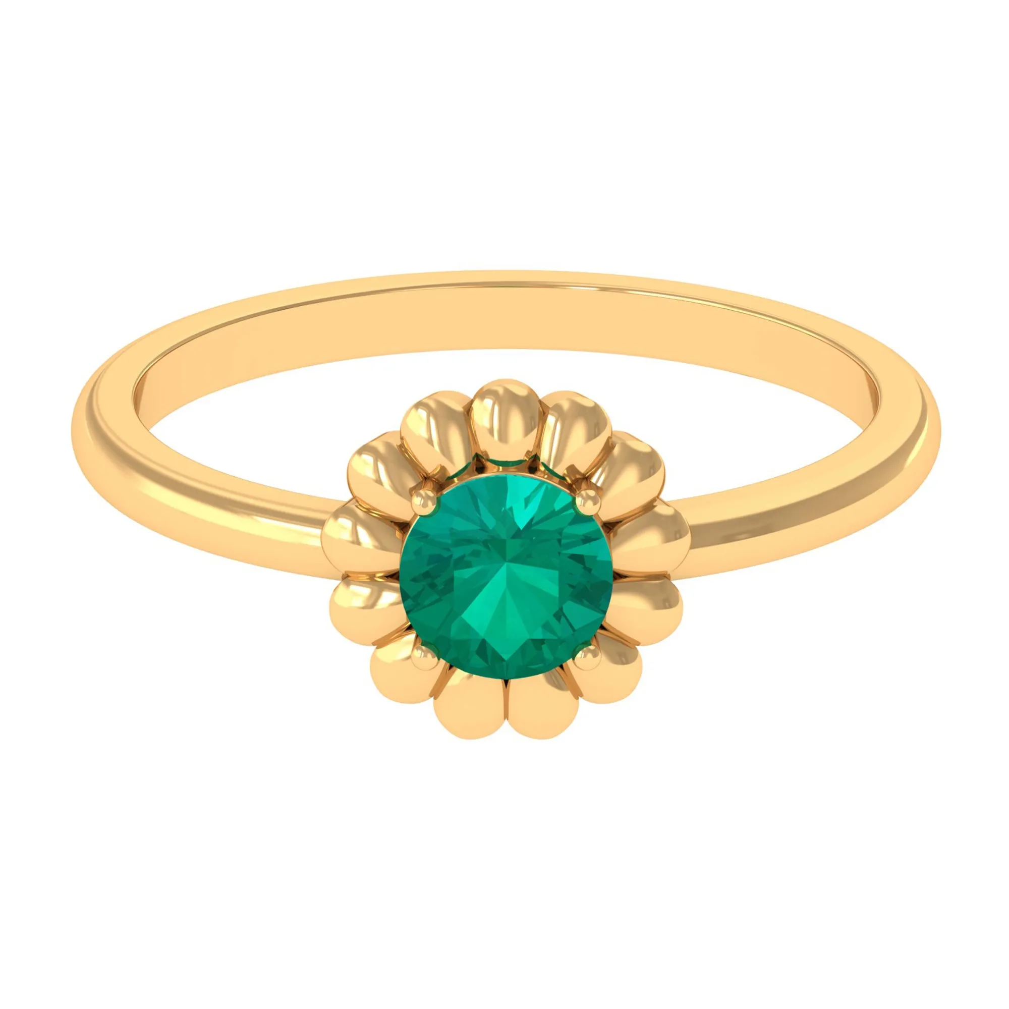 1/2 CT Round Cut Solitaire Emerald Gold Flower Ring