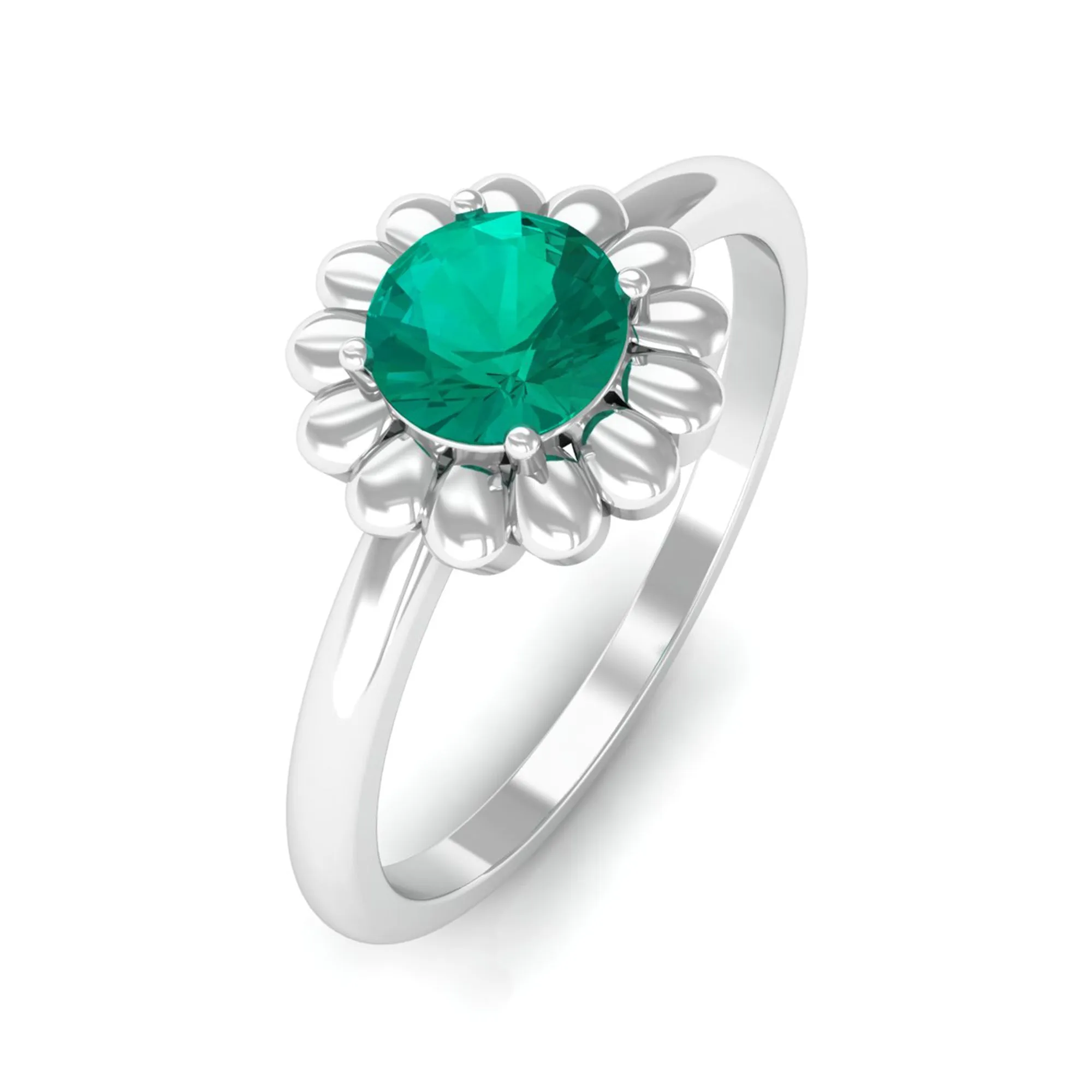 1/2 CT Round Cut Solitaire Emerald Gold Flower Ring