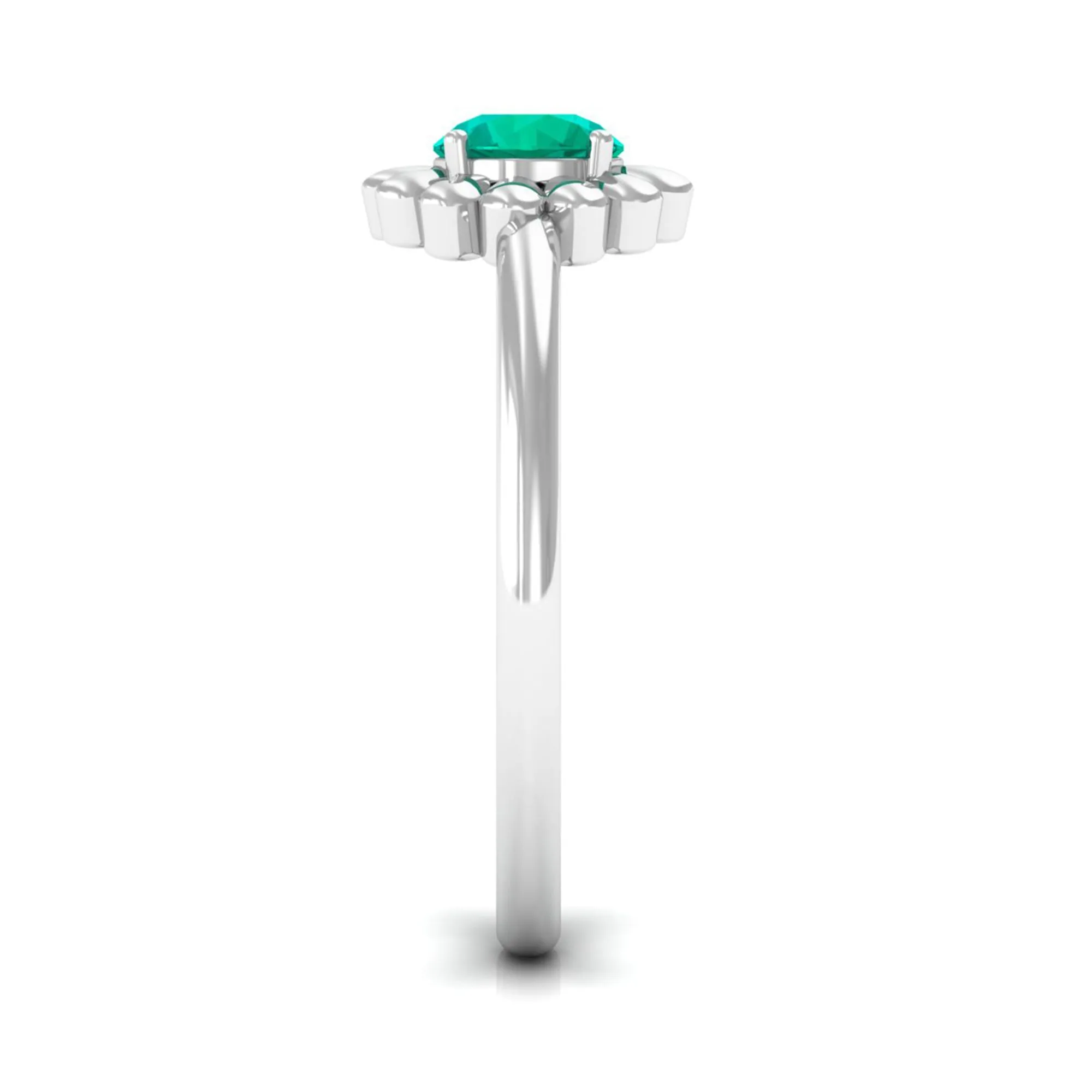 1/2 CT Round Cut Solitaire Emerald Gold Flower Ring