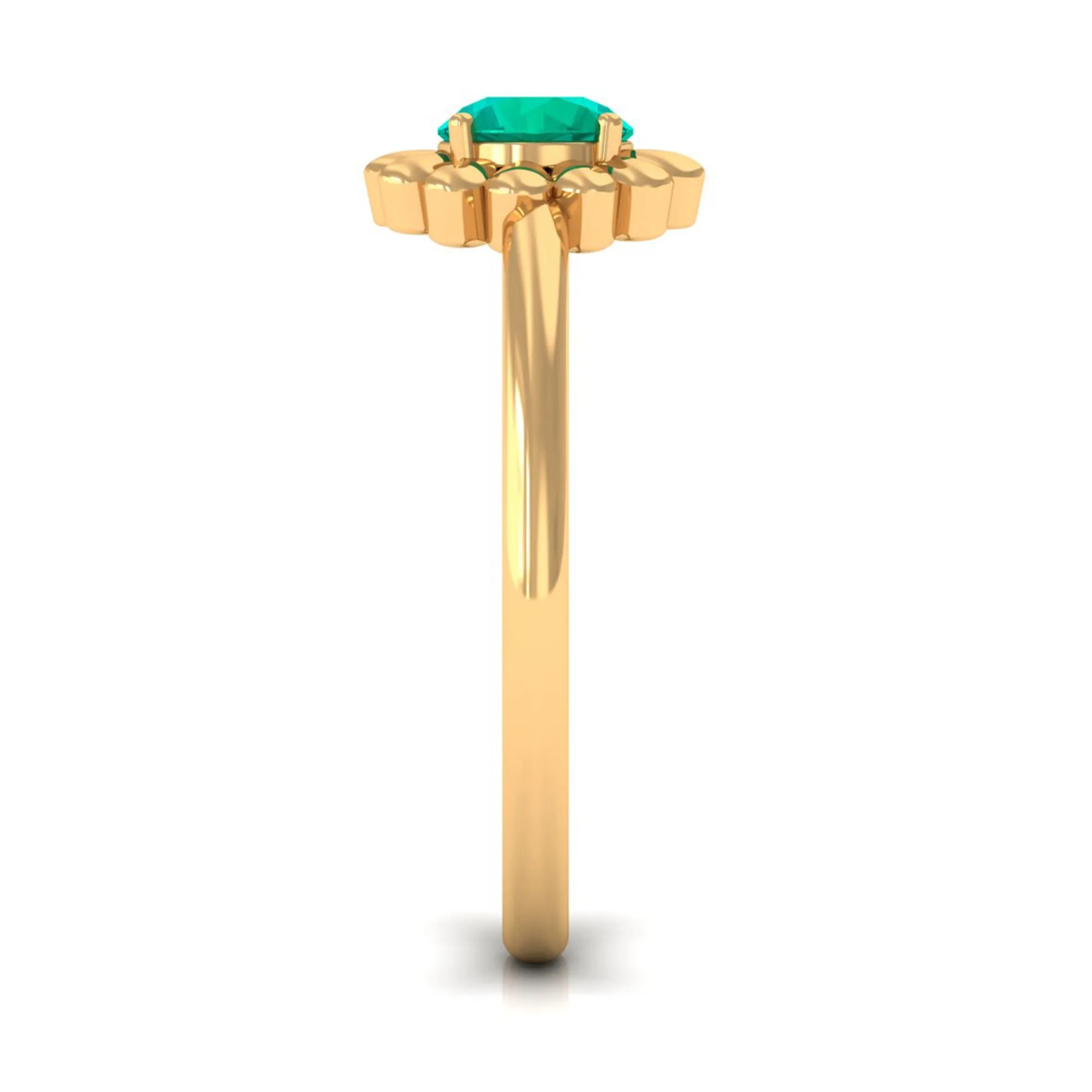 1/2 CT Round Cut Solitaire Emerald Gold Flower Ring