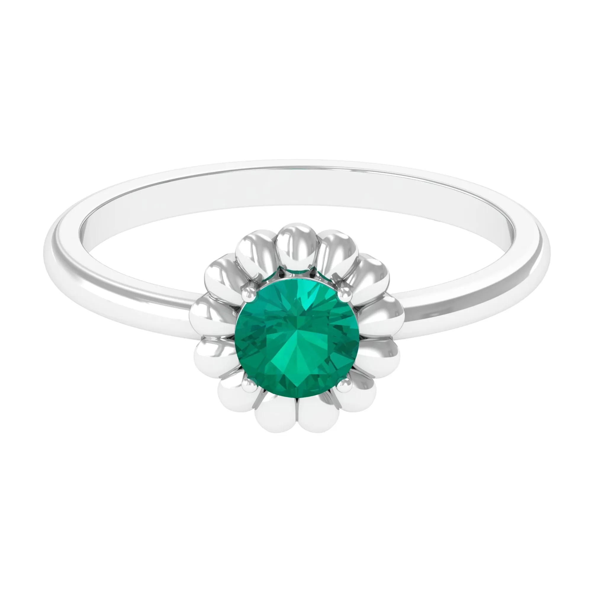 1/2 CT Round Cut Solitaire Emerald Gold Flower Ring