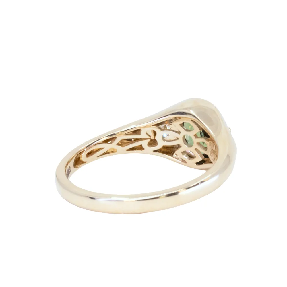 1.26ct Oval Green Untreated Montana Sapphire Signet Style Ring with Diamonds in 14k Yellow Gold