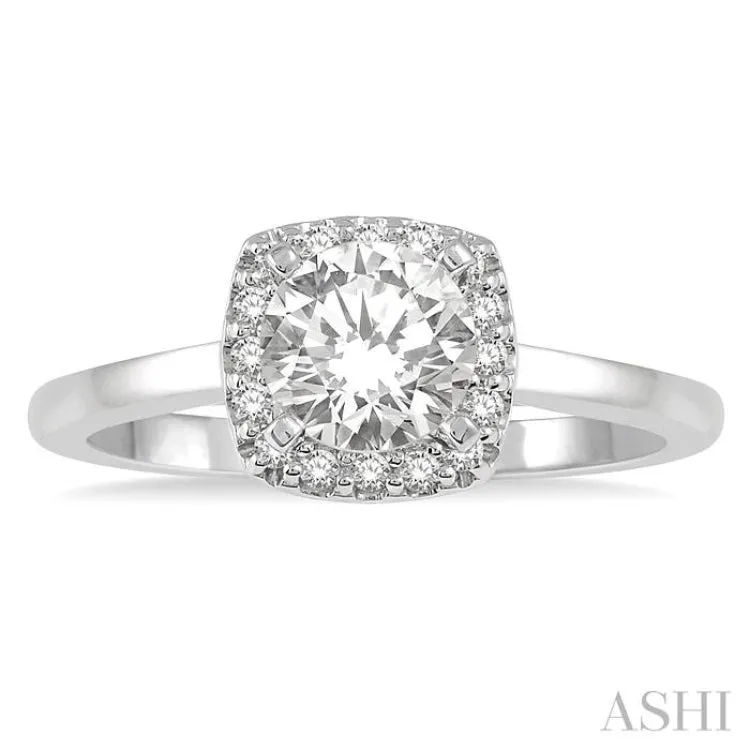 1/3 ctw Cushion Shape Halo Diamond Engagement Ring With 1/4 ctw Round Cut Diamond Center Stone in 14K White Gold