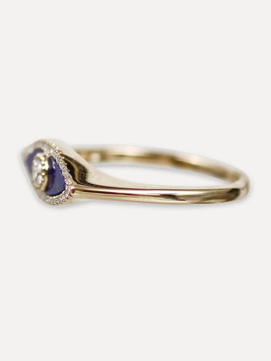 14K Eye Signet Ring - Lapis & Diamond