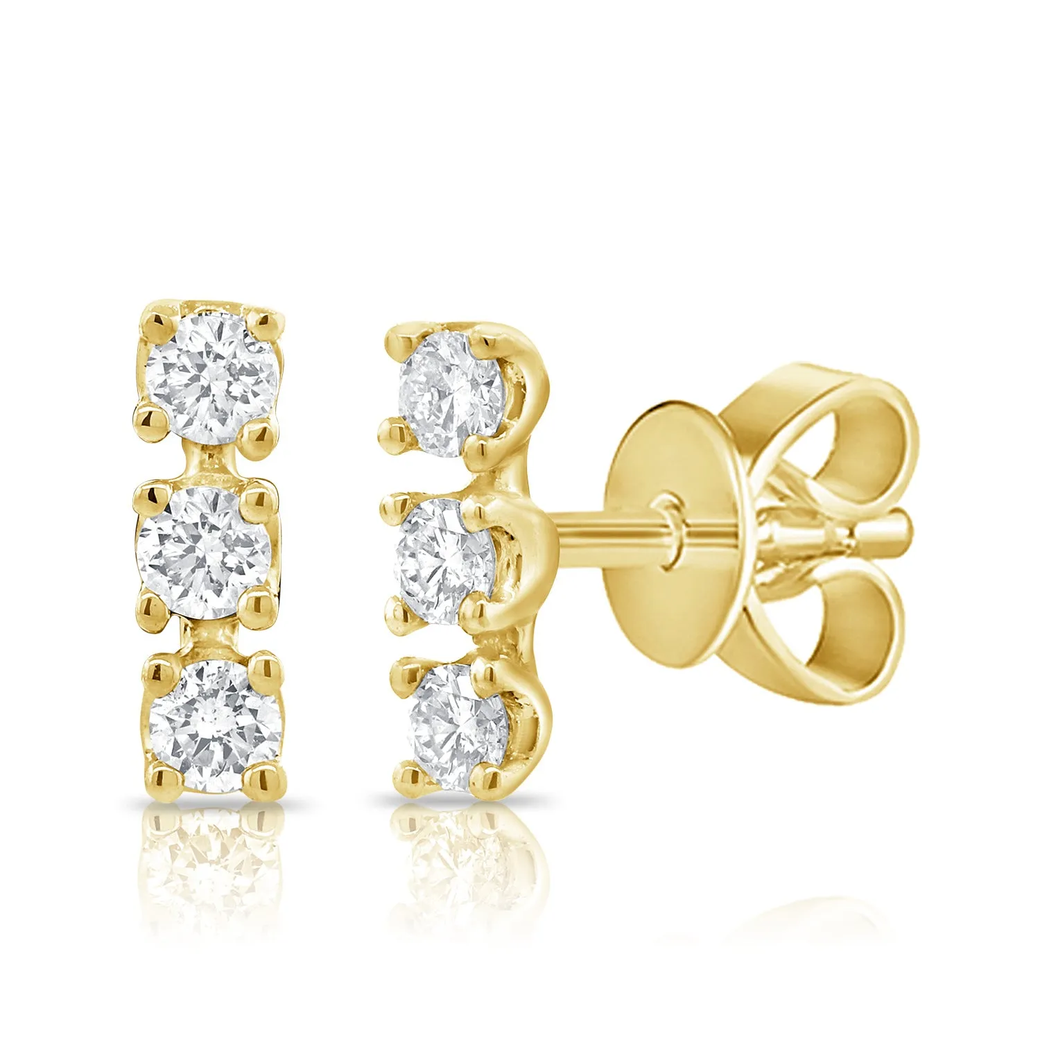 14k Gold & Diamond Bar Stud Earrings - 0.13ct