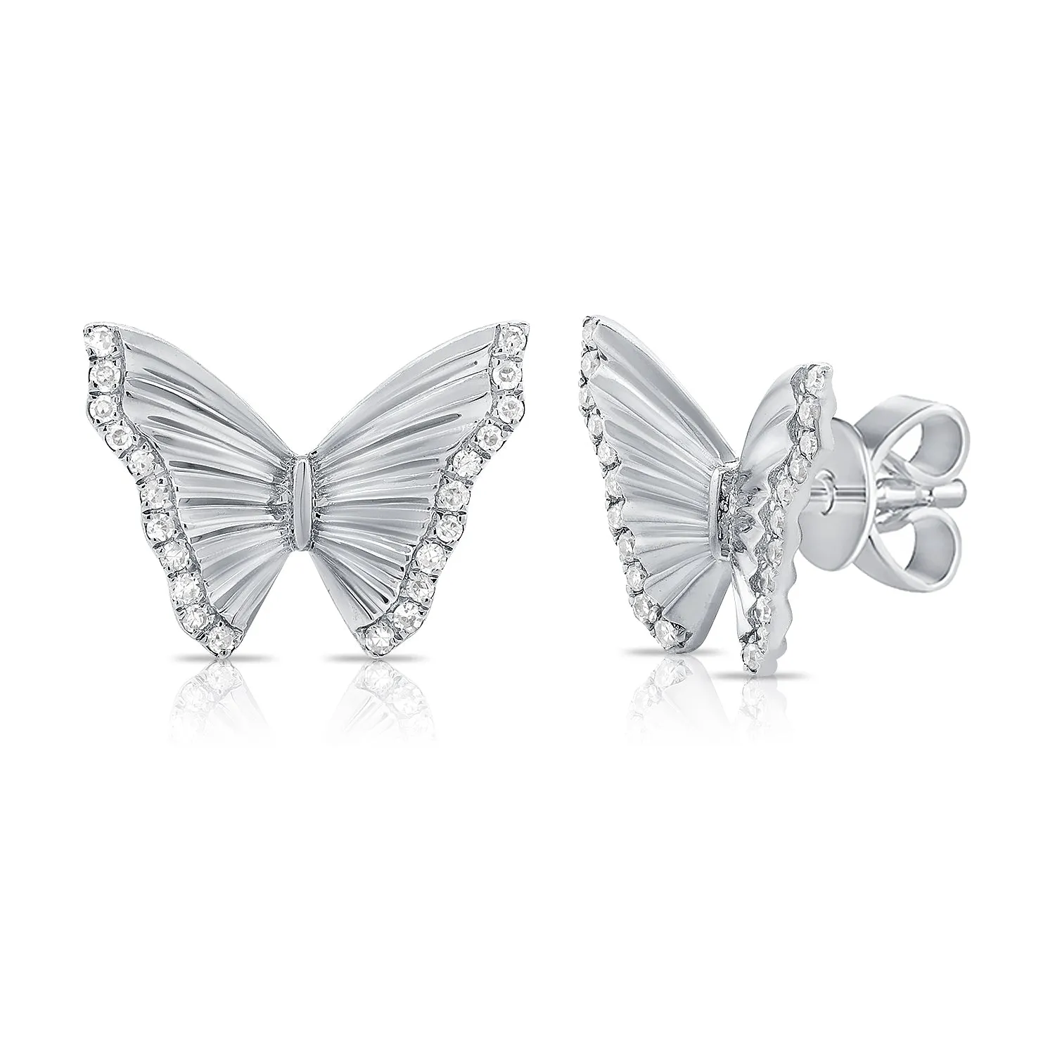 14k Gold & Diamond Butterfly Stud Earrings - 0.12ct