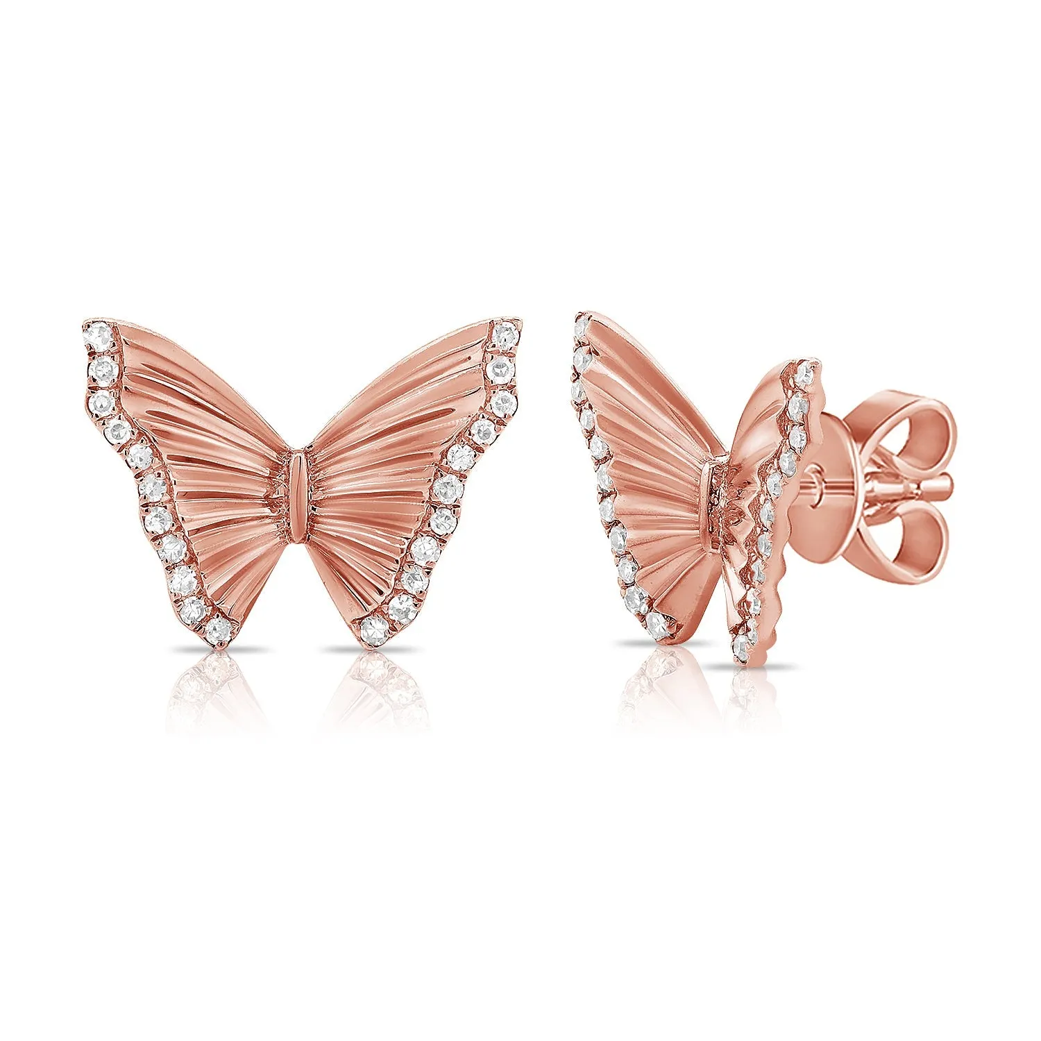 14k Gold & Diamond Butterfly Stud Earrings - 0.12ct