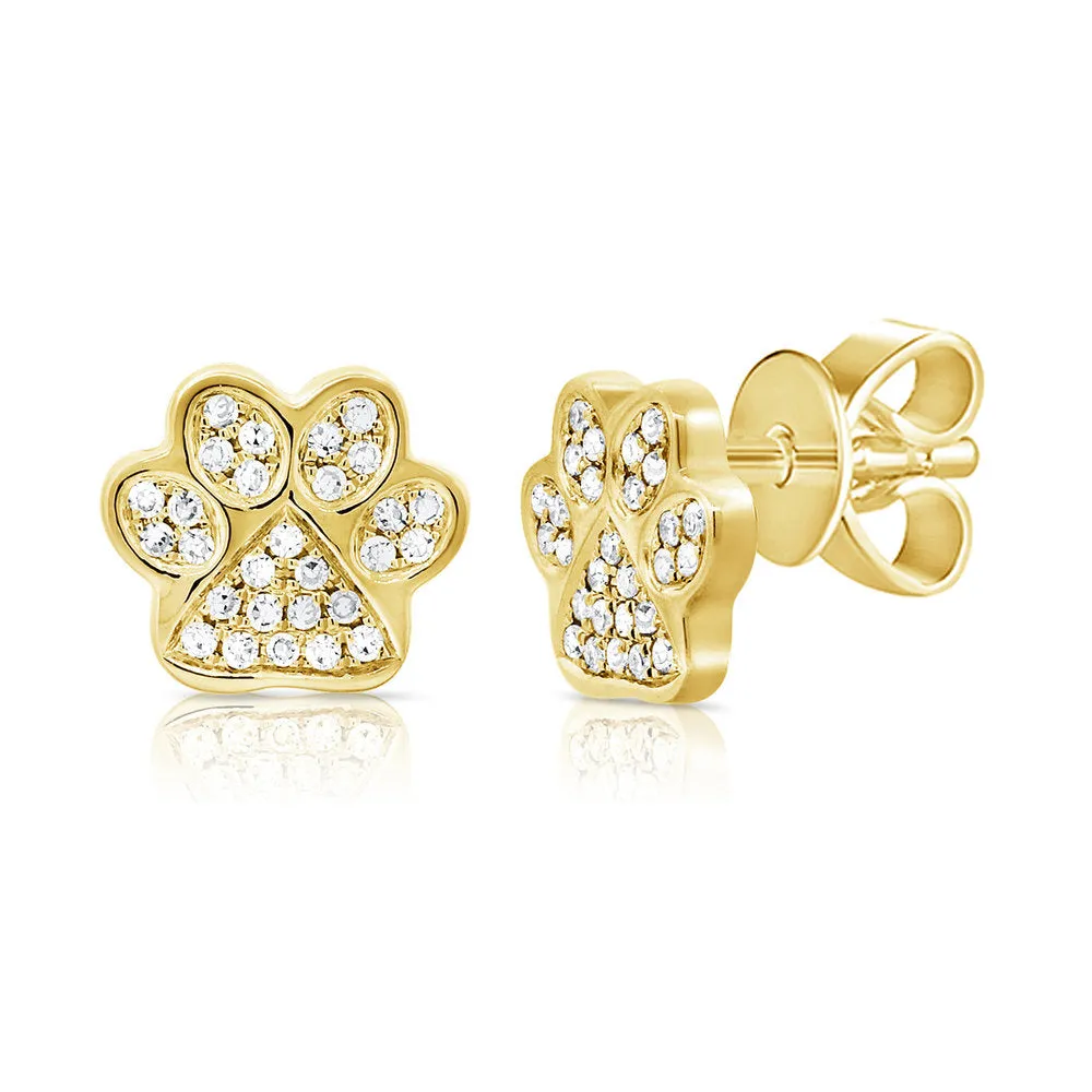 14k Gold & Diamond Paw Stud Earrings - 0.13ct