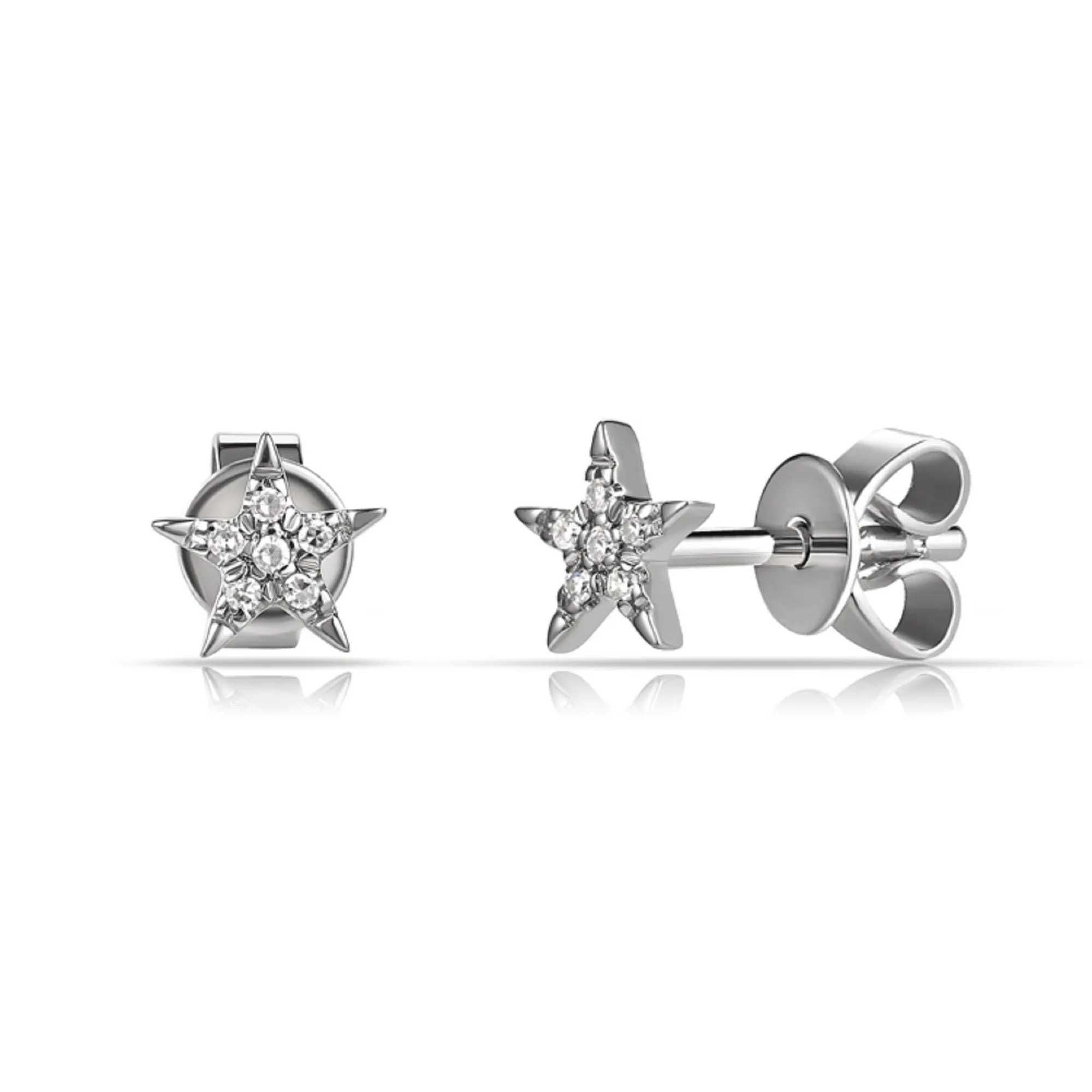 14K Gold & Diamond Star Stud Earrings - 0.03ct