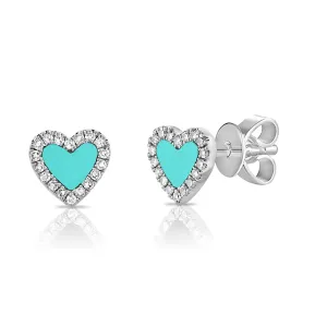 14k Gold & Diamond Turquoise Heart Earrings