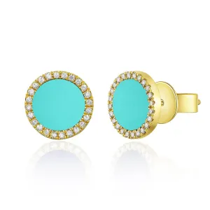 14k Gold & Diamond Turquoise Stud Earrings - 0.10ct