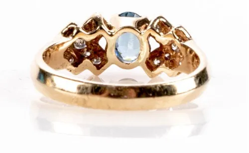 14K Gold Filled Blue Topaz and Diamonds Ring - Size 6.5