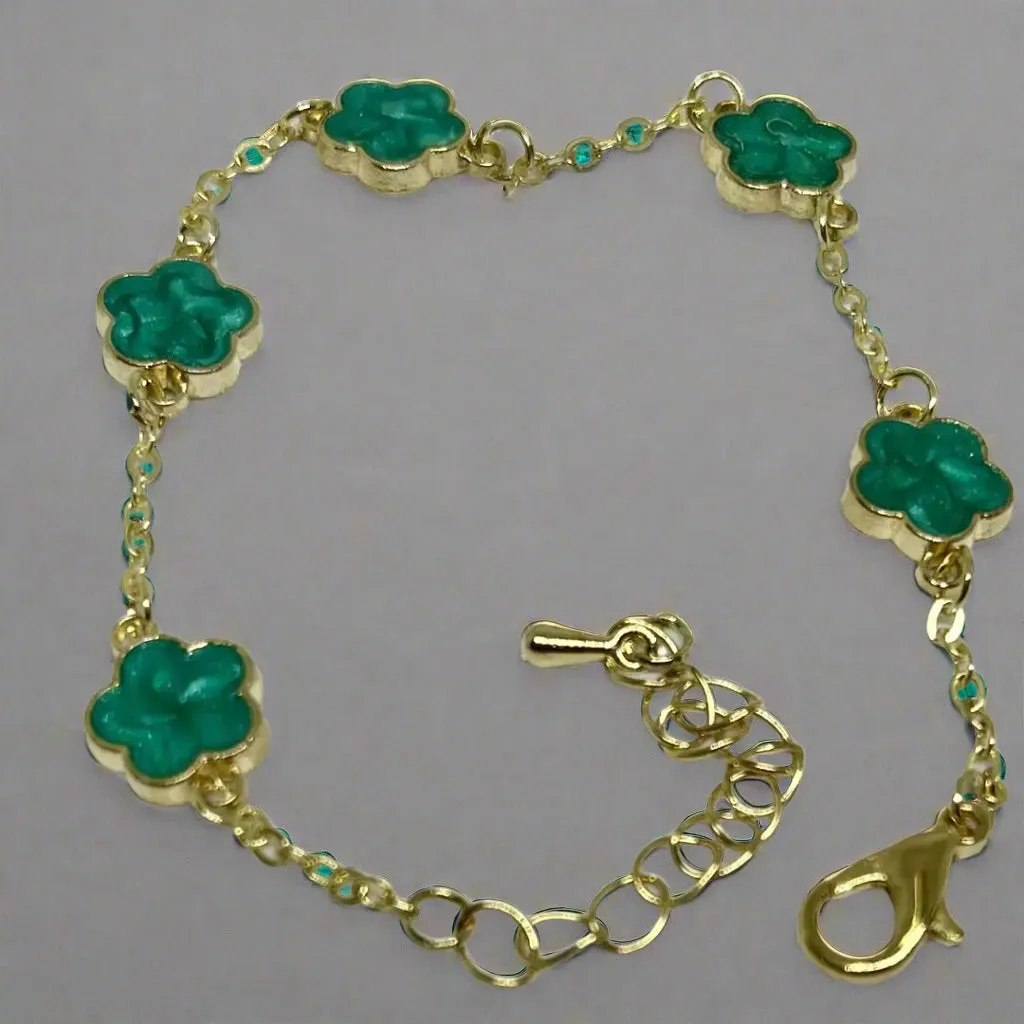 14k golden plated, green color, Clover complete Jewellery set (5pcs)