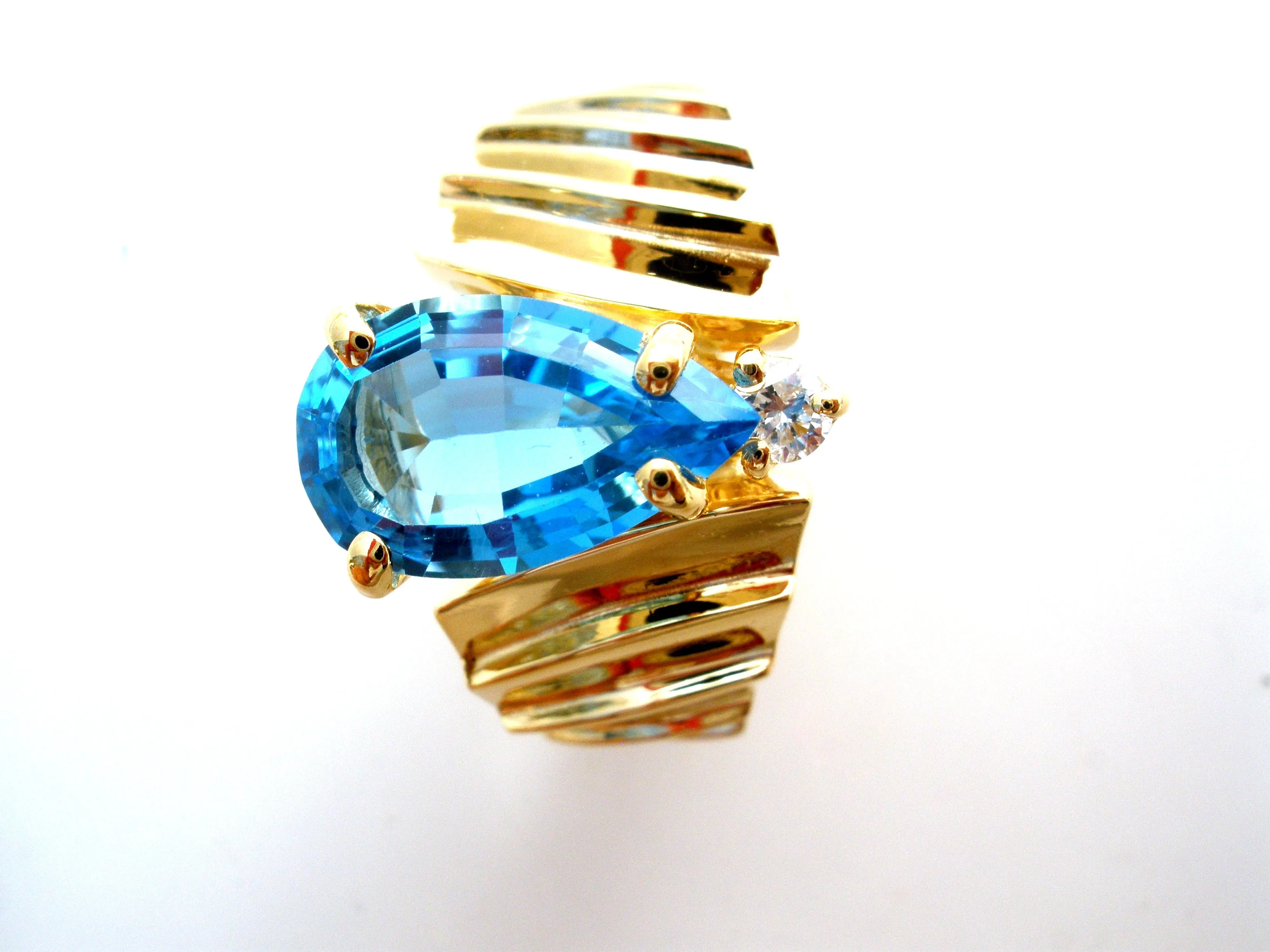 14K Plumb Gold Blue Topaz & Diamond Ring