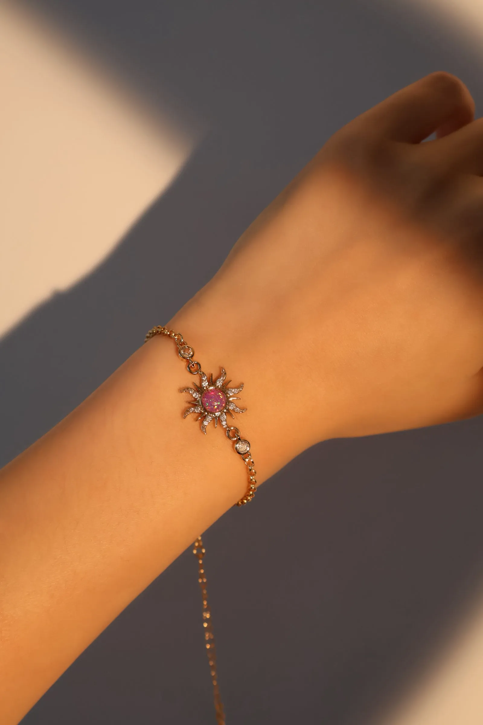 14K Real Gold Plated Purple Opal Sun Bracelet