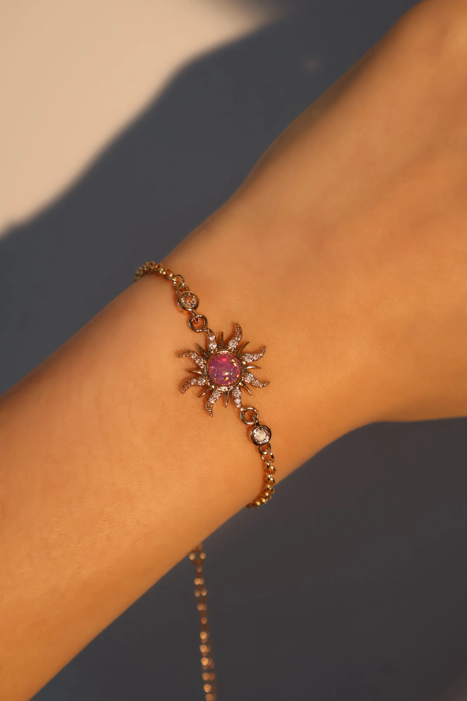 14K Real Gold Plated Purple Opal Sun Bracelet