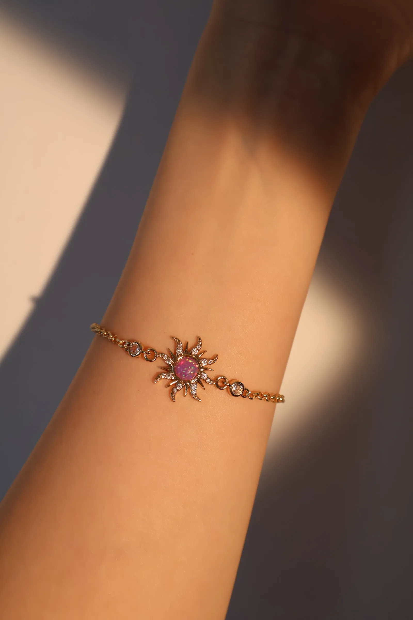 14K Real Gold Plated Purple Opal Sun Bracelet