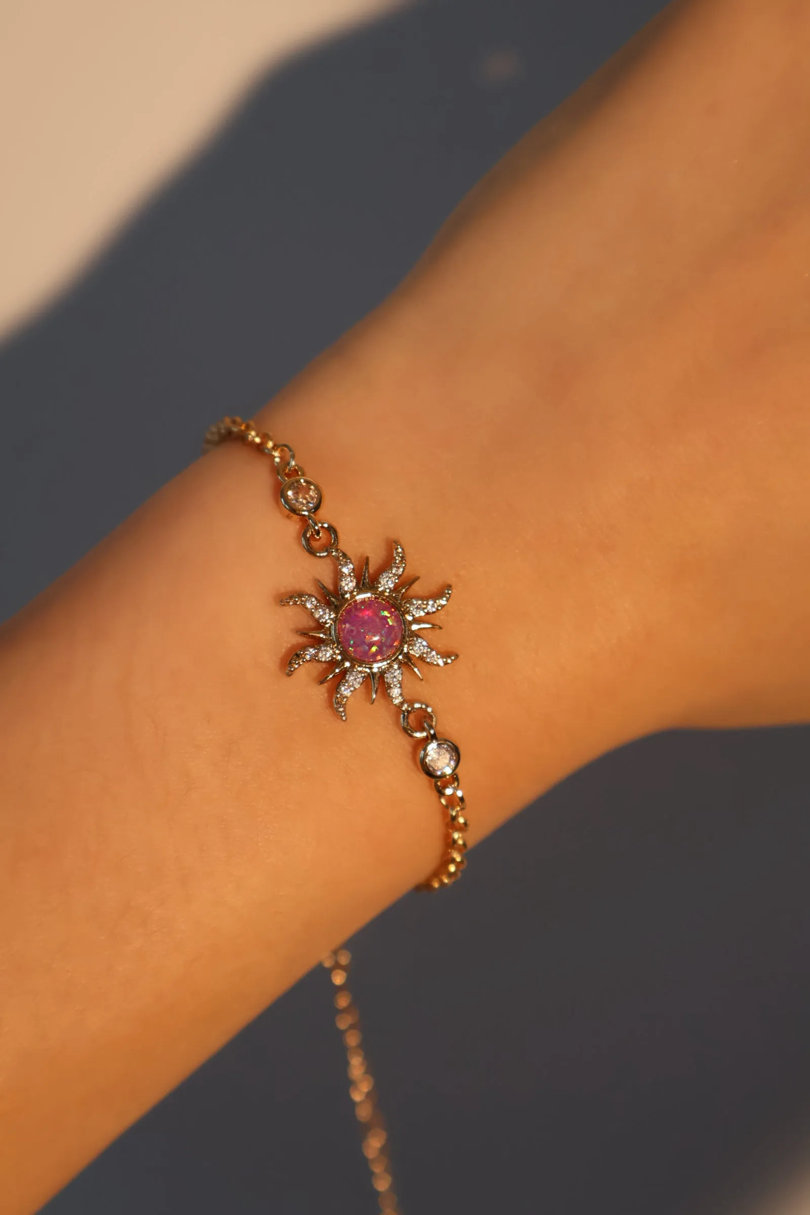 14K Real Gold Plated Purple Opal Sun Bracelet