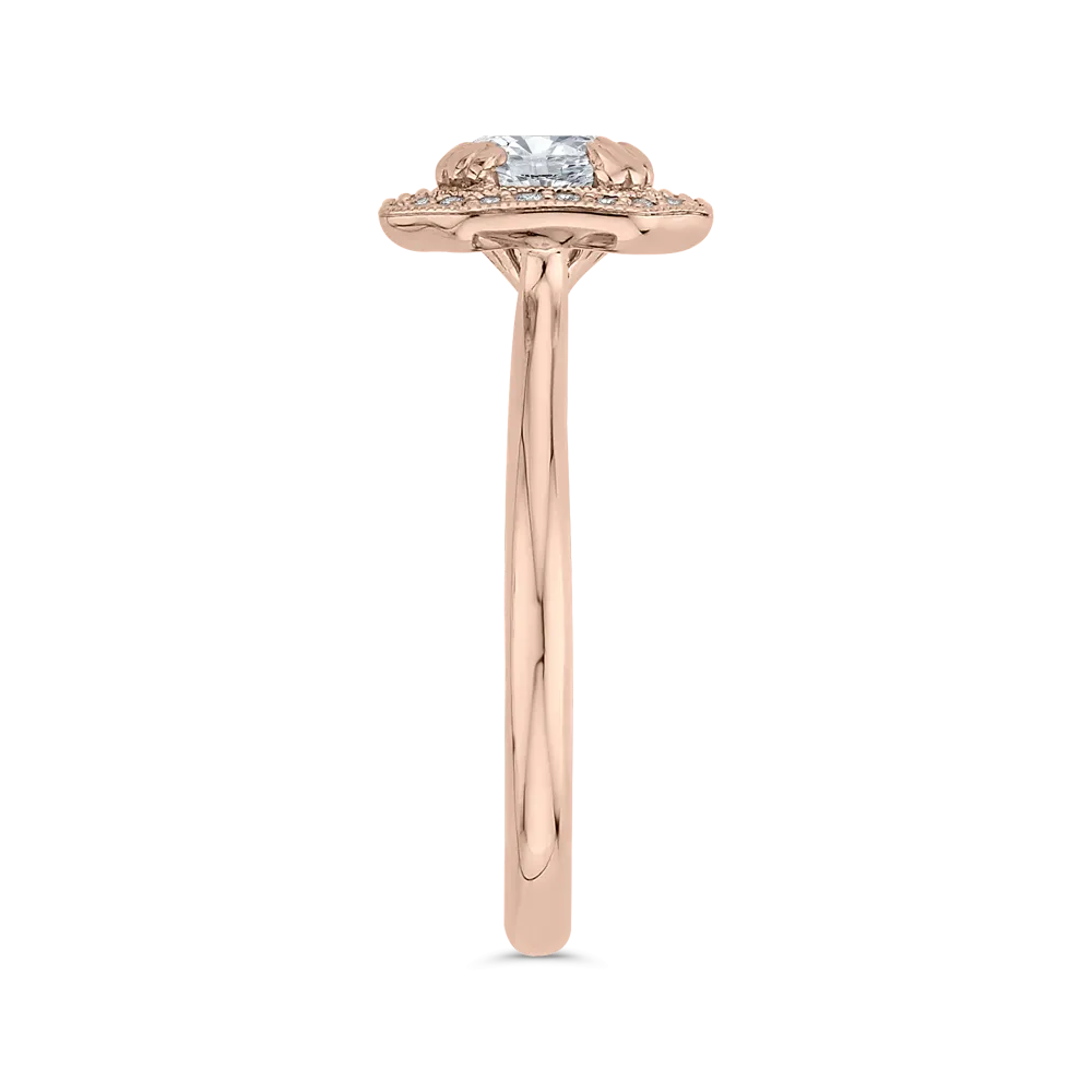 14K Rose Gold Round Diamond Halo Engagement Ring with Euro Shank (Semi Mount)