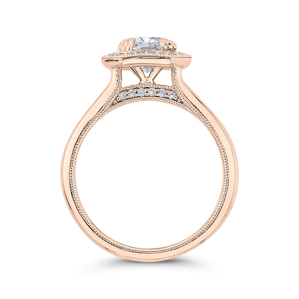 14K Rose Gold Round Diamond Halo Engagement Ring with Euro Shank (Semi Mount)