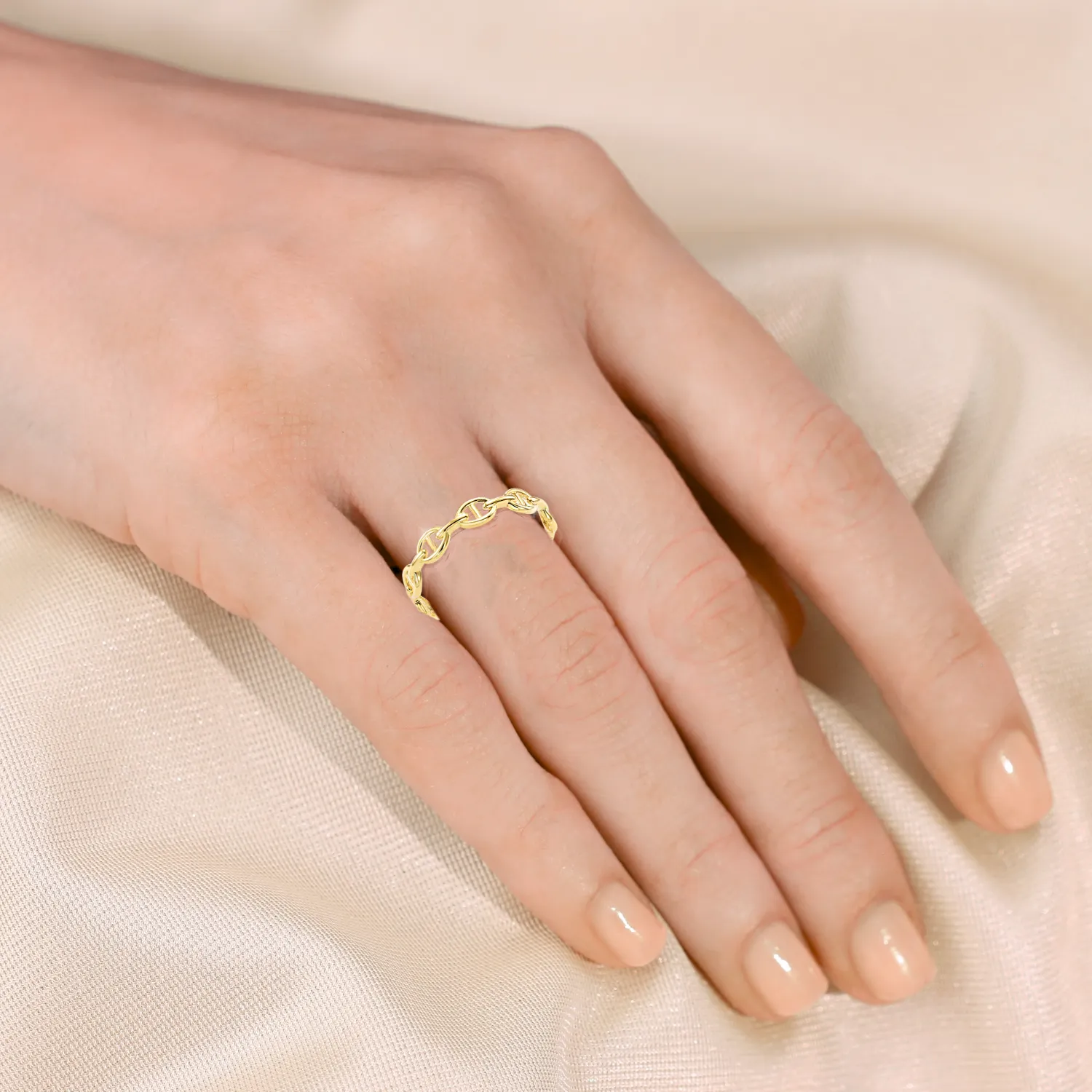 14k Solid Gold Mariner Chain Link Ring