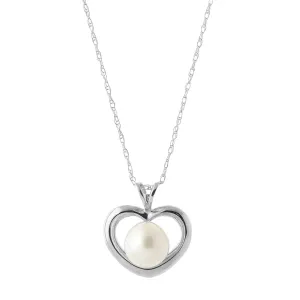 14K Solid White Gold Heart Necklace w/ Natural Pearl