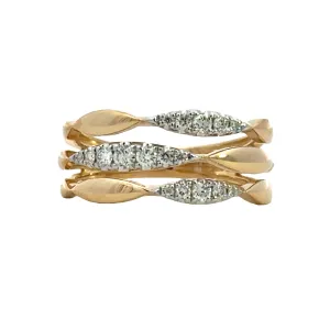 14K Two-Tone Diamond Three Row Wave Ring