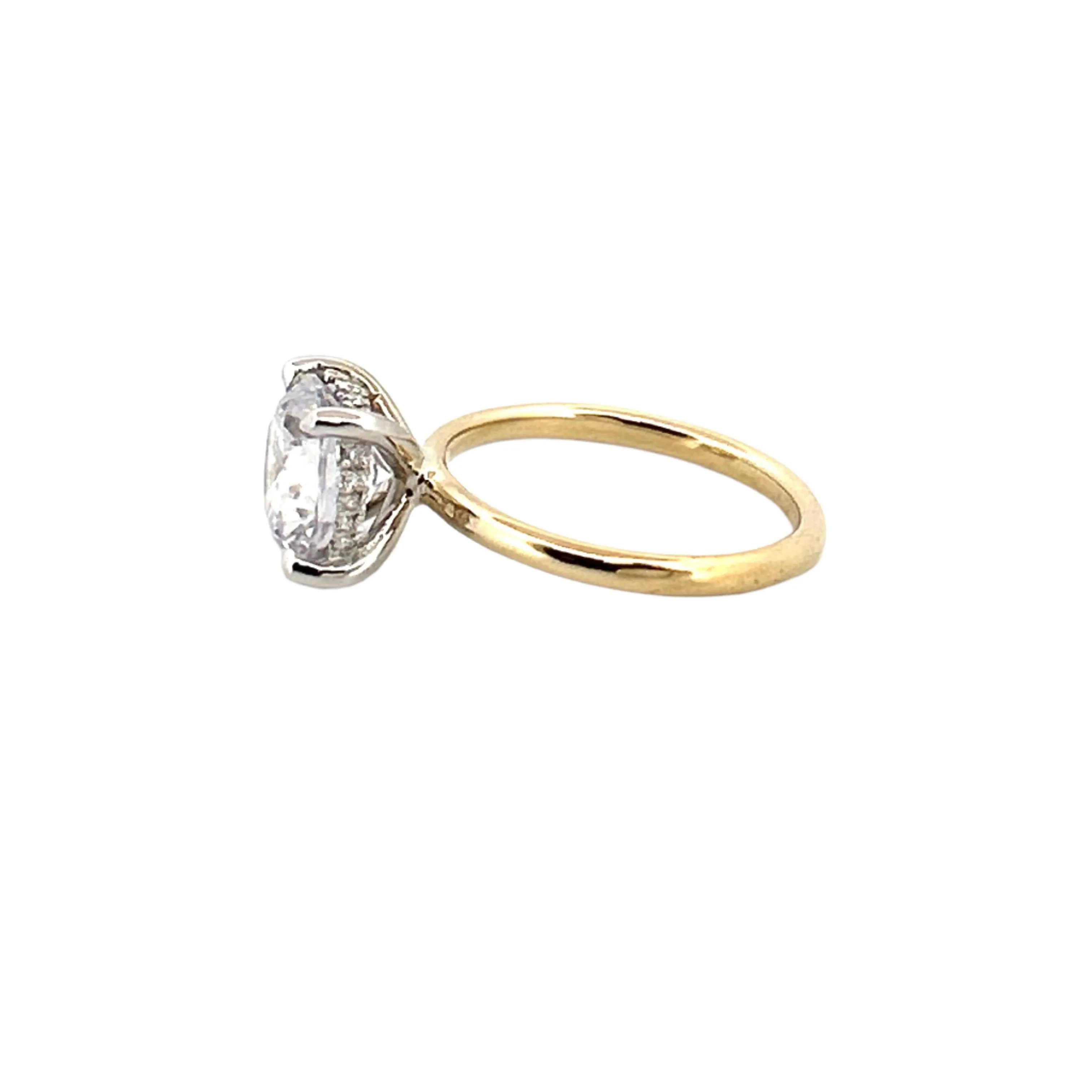 14K Two-Tone Gold 3.00 Carat Round Lab Grown Diamond Under Halo Solitaire Engagement Ring