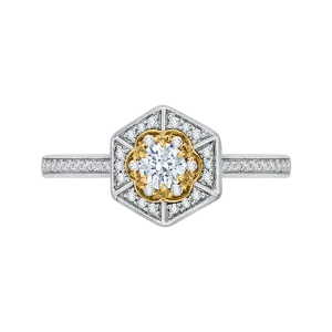 14K Two Tone Gold Round Diamond Vintage Engagement Ring